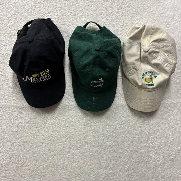 Master Golf Touranment Hats - Green Black White - Different Years *WELL WORN* - Picture 1 of 11